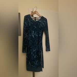 H by Halston Peacock Leaves Print Wrap Dress Small